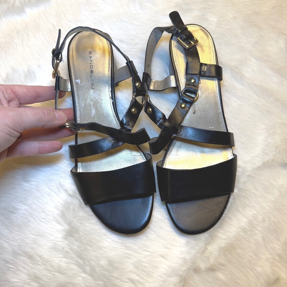 Bandolino Black Leather Strappy Ankle Strap Block Heel Sandals Women Size 9